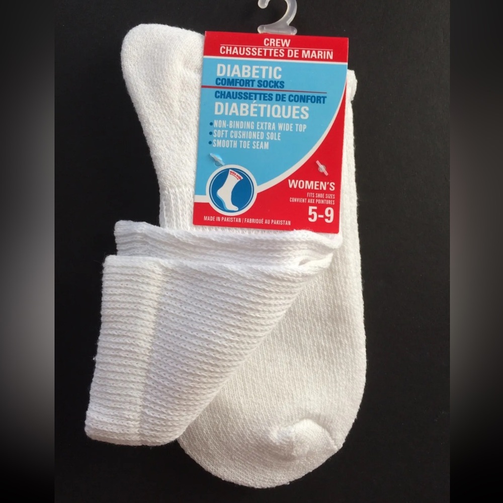 DIABETIC COMFORT SOCKS CREW White Non-Binding Wide Cushion Smooth Women Shoe 5-9